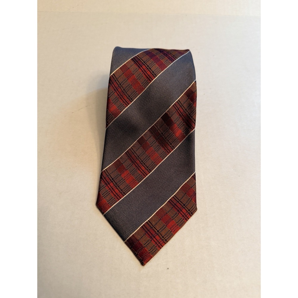 Valentino Made In Italy 100% Silk Tie Gray Red Diagonal Stripe 56"x3.5" Vintage